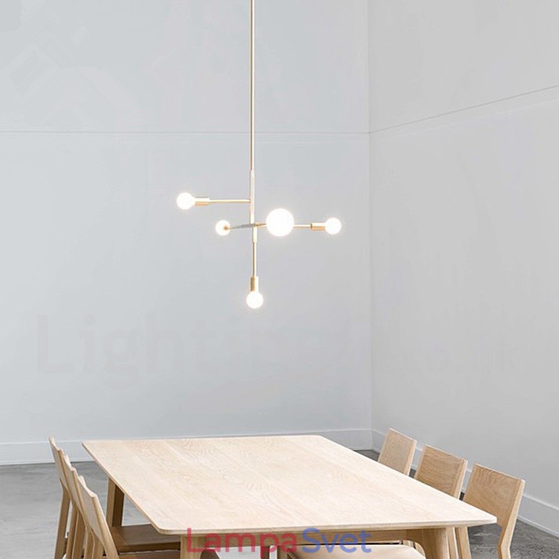 Moderná súčasná medená 5 svetelná lusterová lampa