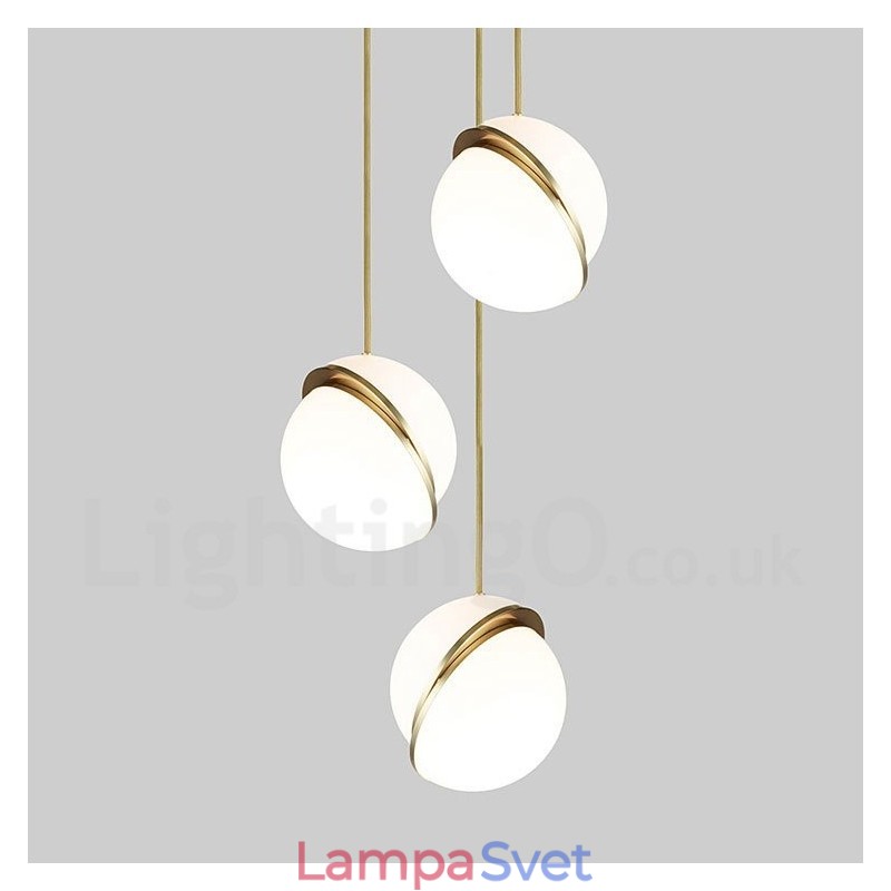 Moderné súčasné medené závesné svietidlo so skleneným tienidlom