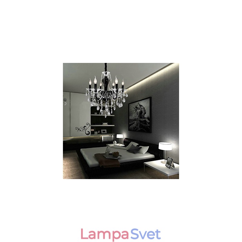 6 Light Crystal Luster v čiernom dizajne Accent