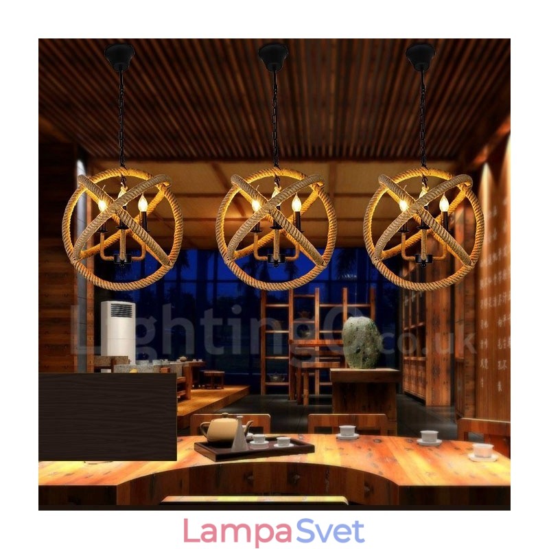 Vidiecke konopné lano 3 Light Vintage Pendant Light