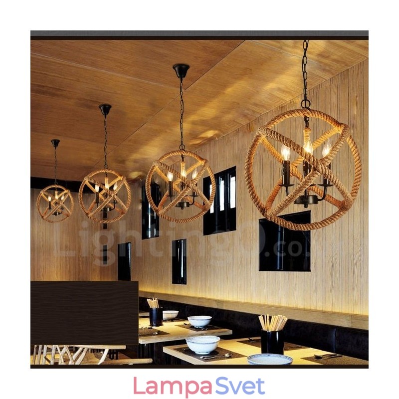 Vidiecke konopné lano 3 Light Vintage Pendant Light