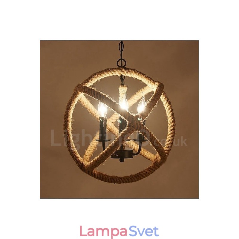 Vidiecke konopné lano 3 Light Vintage Pendant Light