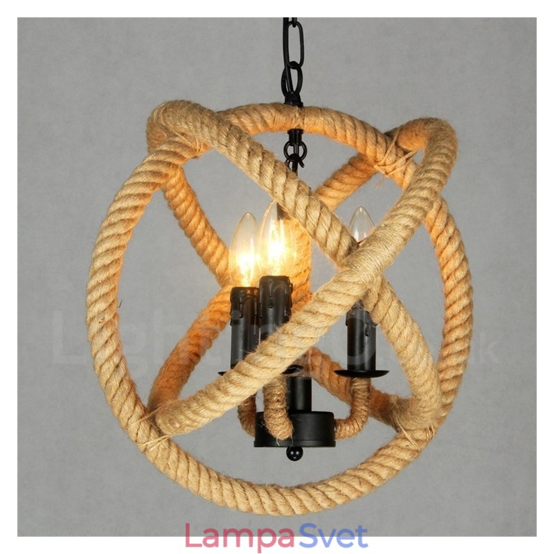 Vidiecke konopné lano 3 Light Vintage Pendant Light