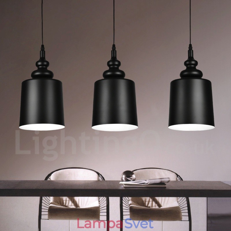 Čierna moderná súčasná 3 svetelná závesná lampa