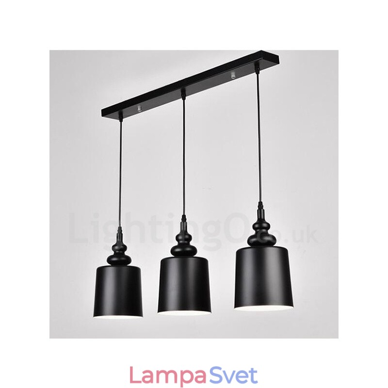 Čierna moderná súčasná 3 svetelná závesná lampa