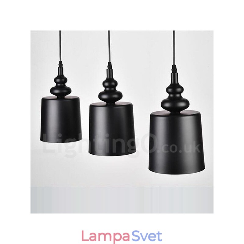 Čierna moderná súčasná 3 svetelná závesná lampa