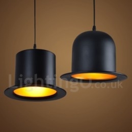 Čierny kovový klobúk Shape 1 Light Retro Vintage Pendant Light