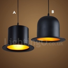 Čierny kovový klobúk Shape 1 Light Retro Vintage Pendant Light