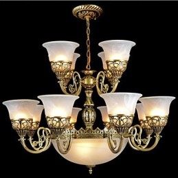 Bronzový luster Pätnásť svetiel Moaré Glass European Retro Classic