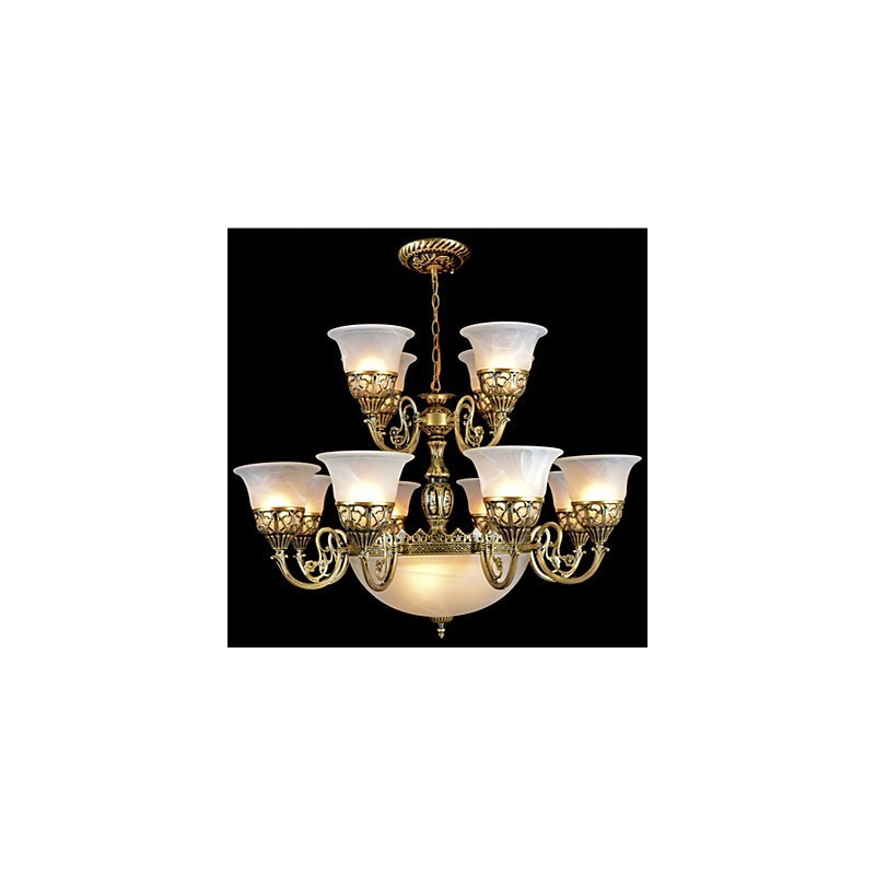 Bronzový luster Pätnásť svetiel Moaré Glass European Retro Classic
