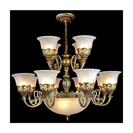 Bronzový luster Pätnásť svetiel Moaré Glass European Retro Classic Bronzový luster Pätnásť svetiel Moaré Glass European Retro Classic