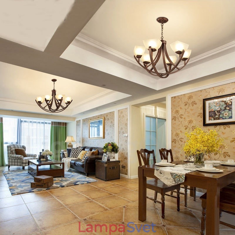 6 Integrovaný kovový luster Light Rustic Lodge