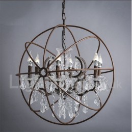 Priemer 60CM 80CM Vintage Crystal Painting Kovový luster Rusty Color Závesné svetlo