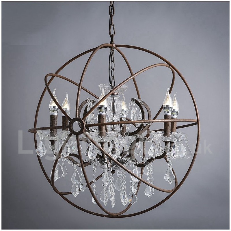 Priemer 60CM 80CM Vintage Crystal Painting Kovový luster Rusty Color Závesné svetlo