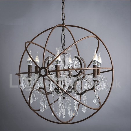 Priemer 60CM 80CM Vintage Crystal Painting Kovový luster Rusty Color Závesné svetlo Priemer 60CM 80CM Vintage Crystal Painting Kovový luster Rusty Color Závesné svetlo