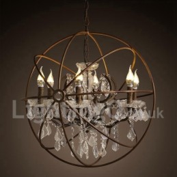 Priemer 60CM 80CM Vintage Crystal Painting Kovový luster Rusty Color Závesné svetlo