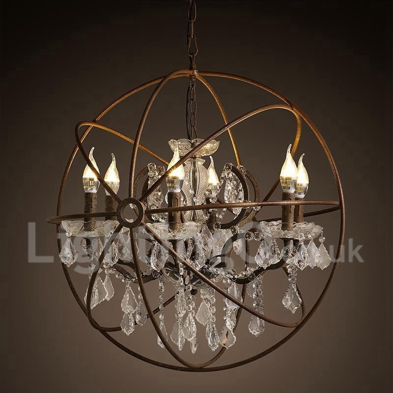Priemer 60CM 80CM Vintage Crystal Painting Kovový luster Rusty Color Závesné svetlo