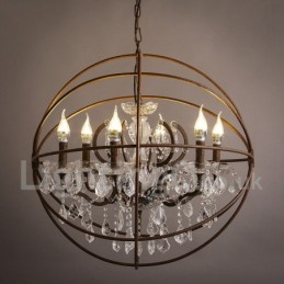Priemer 60CM 80CM Vintage Crystal Painting Kovový luster Rusty Color Závesné svetlo
