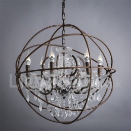 Priemer 60CM 80CM Vintage Crystal Painting Kovový luster Rusty Color Závesné svetlo