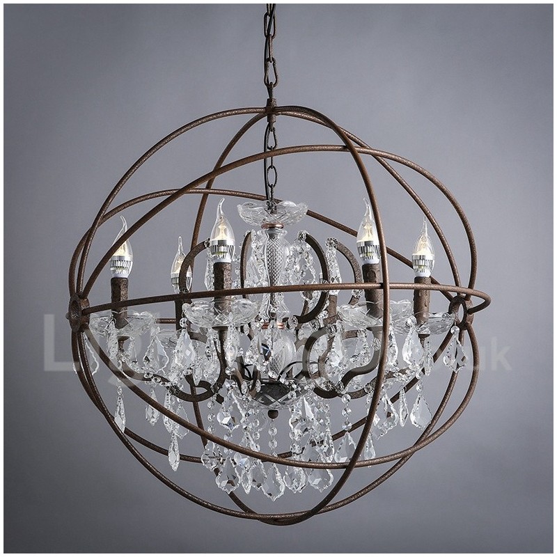 Priemer 60CM 80CM Vintage Crystal Painting Kovový luster Rusty Color Závesné svetlo