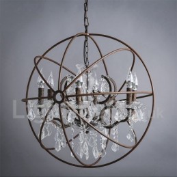 Priemer 60CM 80CM Vintage Crystal Painting Kovový luster Rusty Color Závesné svetlo