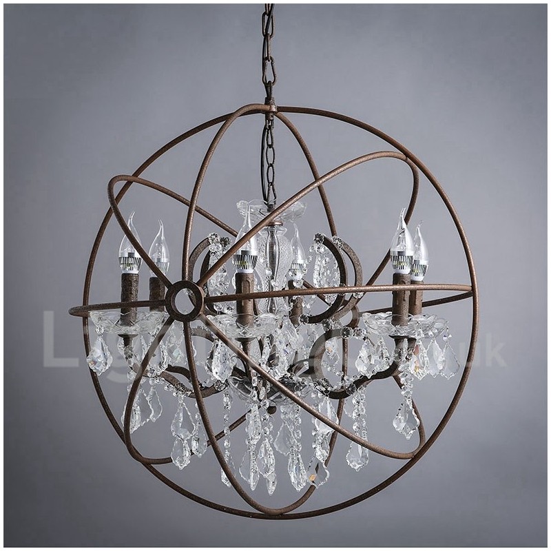 Priemer 60CM 80CM Vintage Crystal Painting Kovový luster Rusty Color Závesné svetlo