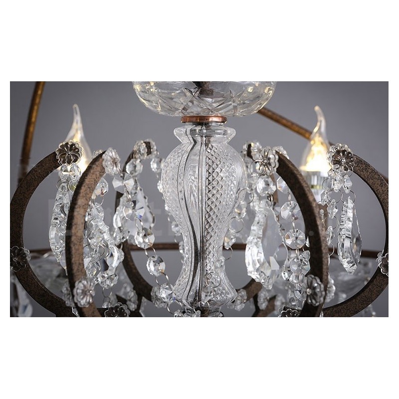 Priemer 60CM 80CM Vintage Crystal Painting Kovový luster Rusty Color Závesné svetlo