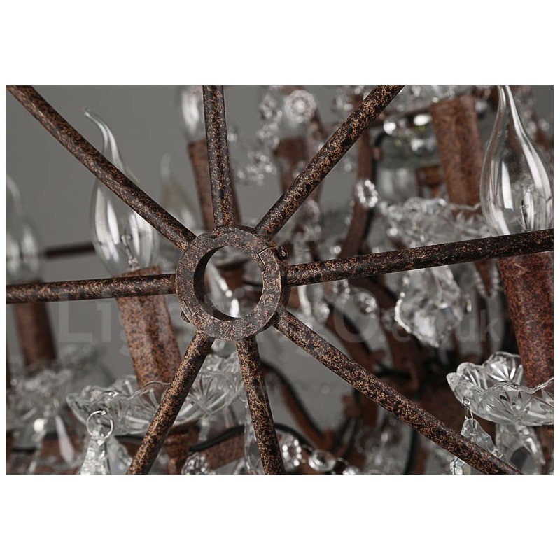 Priemer 60CM 80CM Vintage Crystal Painting Kovový luster Rusty Color Závesné svetlo