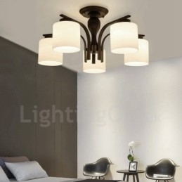 Integrovaný kovový luster 5 Light Country so skleneným tienidlom