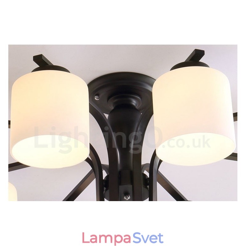 Integrovaný kovový luster 5 Light Country so skleneným tienidlom