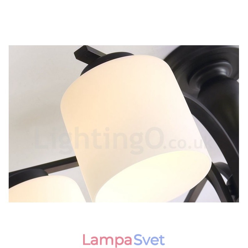 Integrovaný kovový luster 5 Light Country so skleneným tienidlom