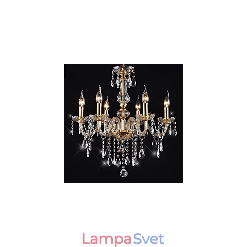 Luster 6 svetiel Golden Vintage s krištáľovými prvkami