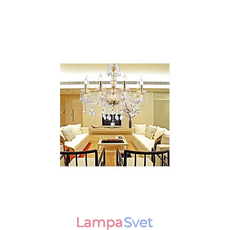 Luster 6 svetiel Golden Vintage s krištáľovými prvkami