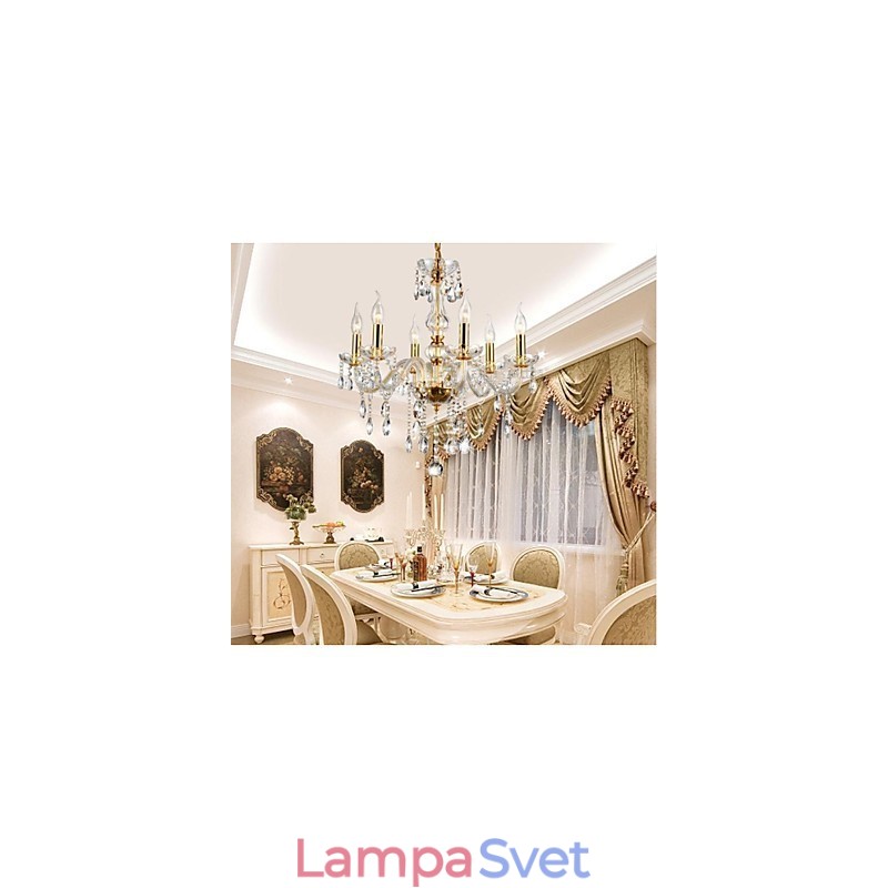 Luster 6 svetiel Golden Vintage s krištáľovými prvkami