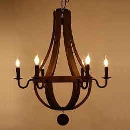 Vintage americký rustikálny drevený prívesok na víno Luster Lamp Liviing and Lamp
