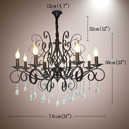 8 Hlava krištáľovej lampy európskeho štýlu s kovovým lustrovým osvetlením