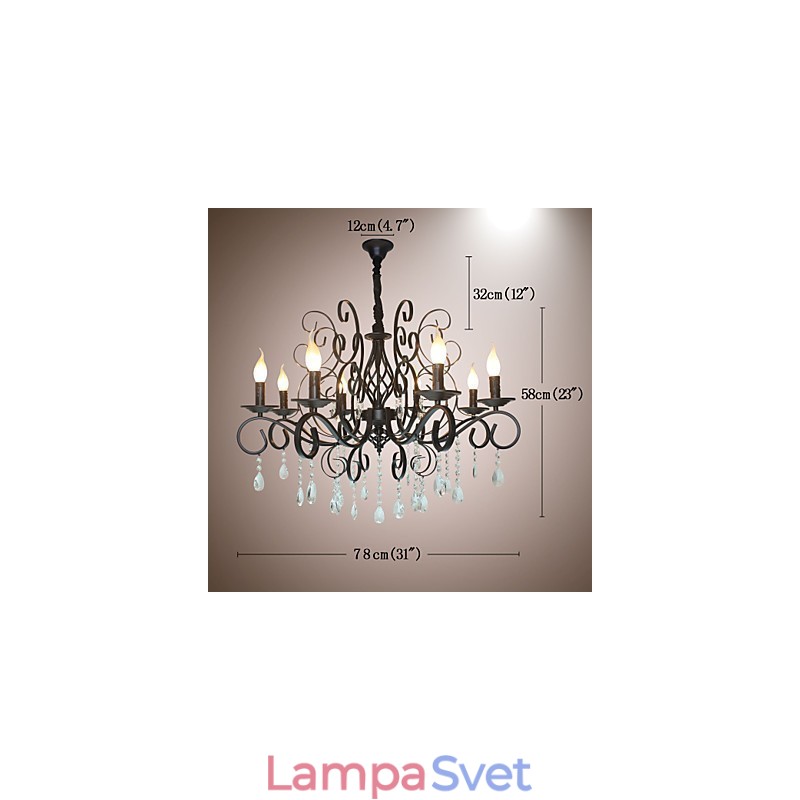 8 Hlava krištáľovej lampy európskeho štýlu s kovovým lustrovým osvetlením
