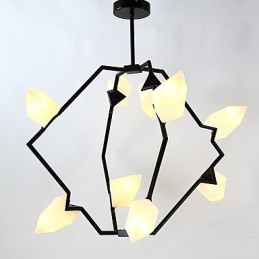 Moderný kov s deviatimi svetelnými stĺpikmi so skleneným broskyňovým lustrom na ozdobnú závesnú lampu v jedálni