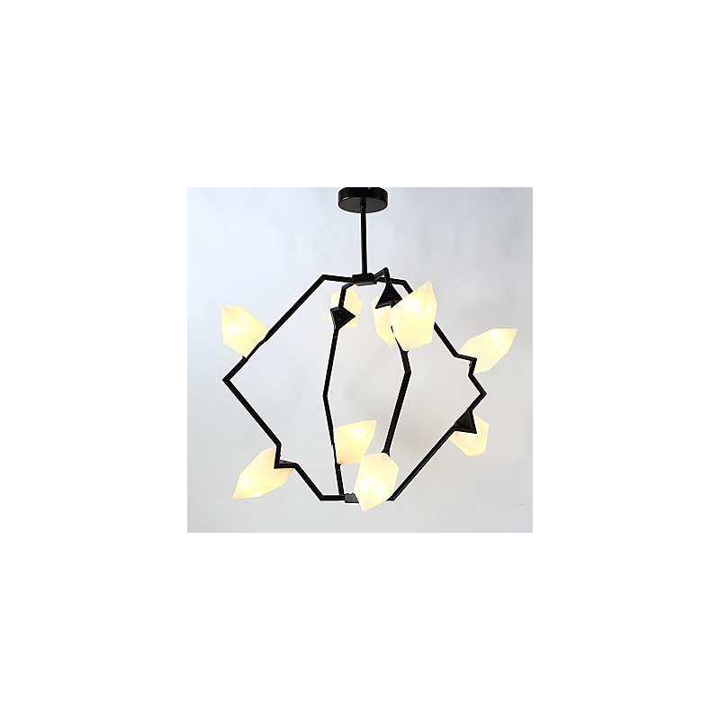 Moderný kov s deviatimi svetelnými stĺpikmi so skleneným broskyňovým lustrom na ozdobnú závesnú lampu v jedálni