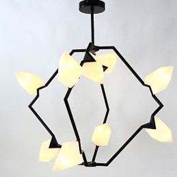 Moderný kov s deviatimi svetelnými stĺpikmi so skleneným broskyňovým lustrom na ozdobnú závesnú lampu v jedálni