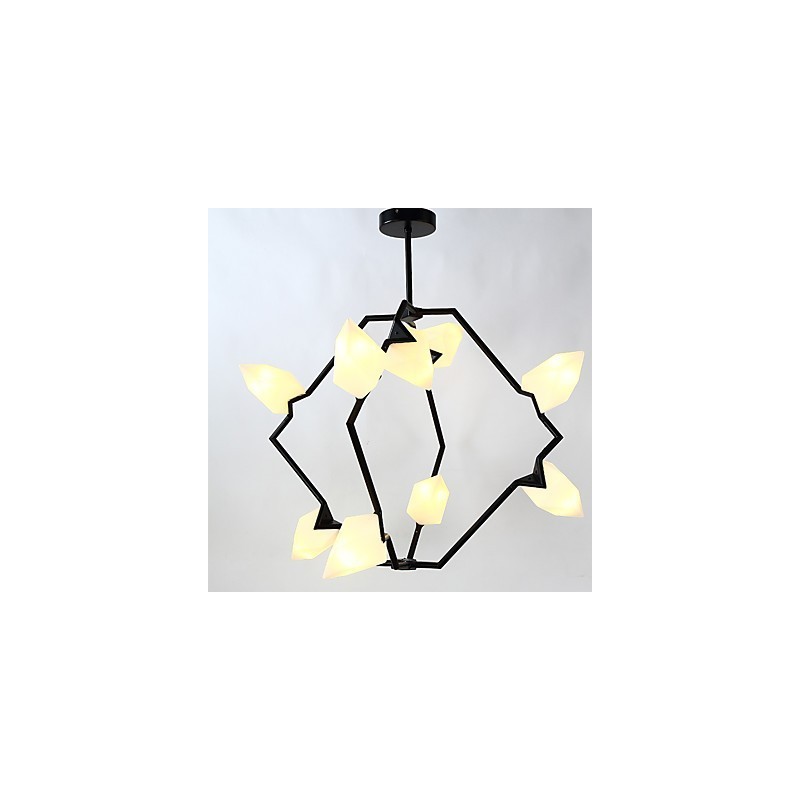 Moderný kov s deviatimi svetelnými stĺpikmi so skleneným broskyňovým lustrom na ozdobnú závesnú lampu v jedálni