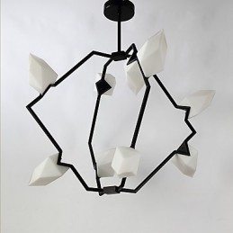 Moderný kov s deviatimi svetelnými stĺpikmi so skleneným broskyňovým lustrom na ozdobnú závesnú lampu v jedálni