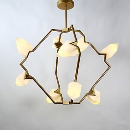 Moderný kov s deviatimi svetelnými stĺpikmi so skleneným broskyňovým lustrom na ozdobnú závesnú lampu v jedálni