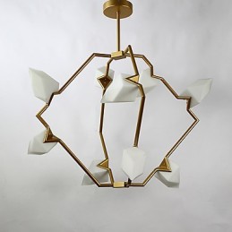 Moderný kov s deviatimi svetelnými stĺpikmi so skleneným broskyňovým lustrom na ozdobnú závesnú lampu v jedálni