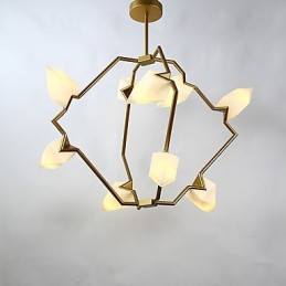 Moderný kov s deviatimi svetelnými stĺpikmi so skleneným broskyňovým lustrom na ozdobnú závesnú lampu v jedálni