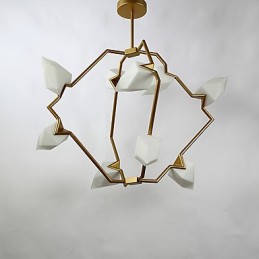 Moderný kov s deviatimi svetelnými stĺpikmi so skleneným broskyňovým lustrom na ozdobnú závesnú lampu v jedálni