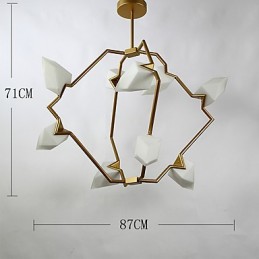 Moderný kov s deviatimi svetelnými stĺpikmi so skleneným broskyňovým lustrom na ozdobnú závesnú lampu v jedálni