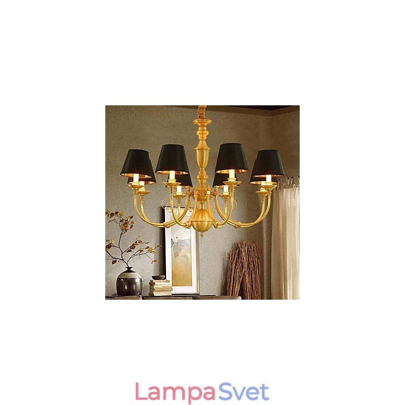 Luster Tradičný klasický vidiecky mosadzný prvok pre 8 kovových žiaroviek v mini štýle