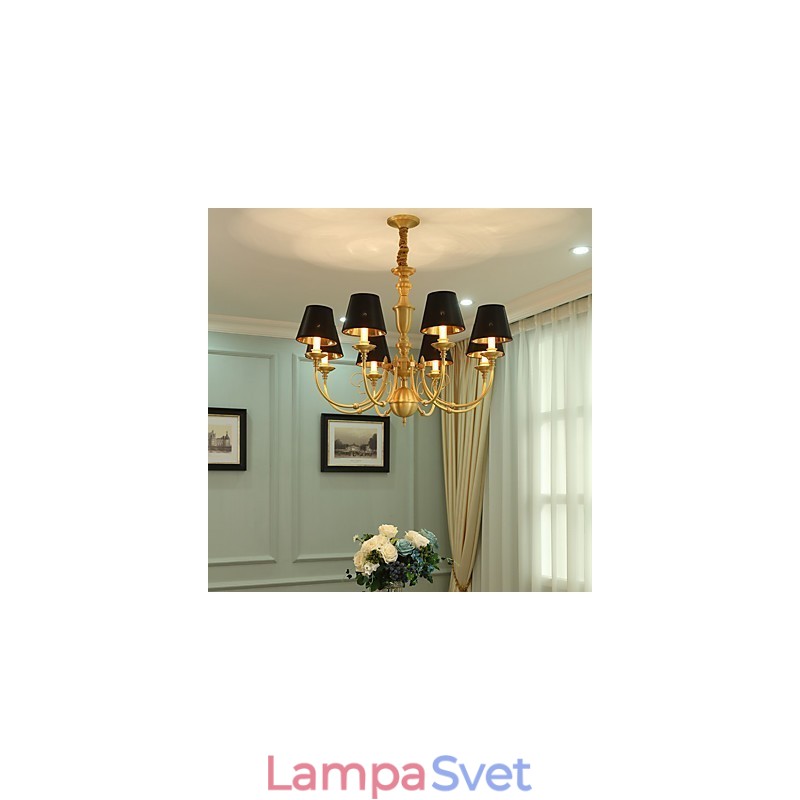 Luster Tradičný klasický vidiecky mosadzný prvok pre 8 kovových žiaroviek v mini štýle
