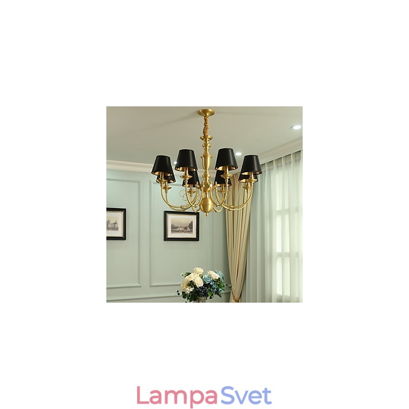 Luster Tradičný klasický vidiecky mosadzný prvok pre 8 kovových žiaroviek v mini štýle